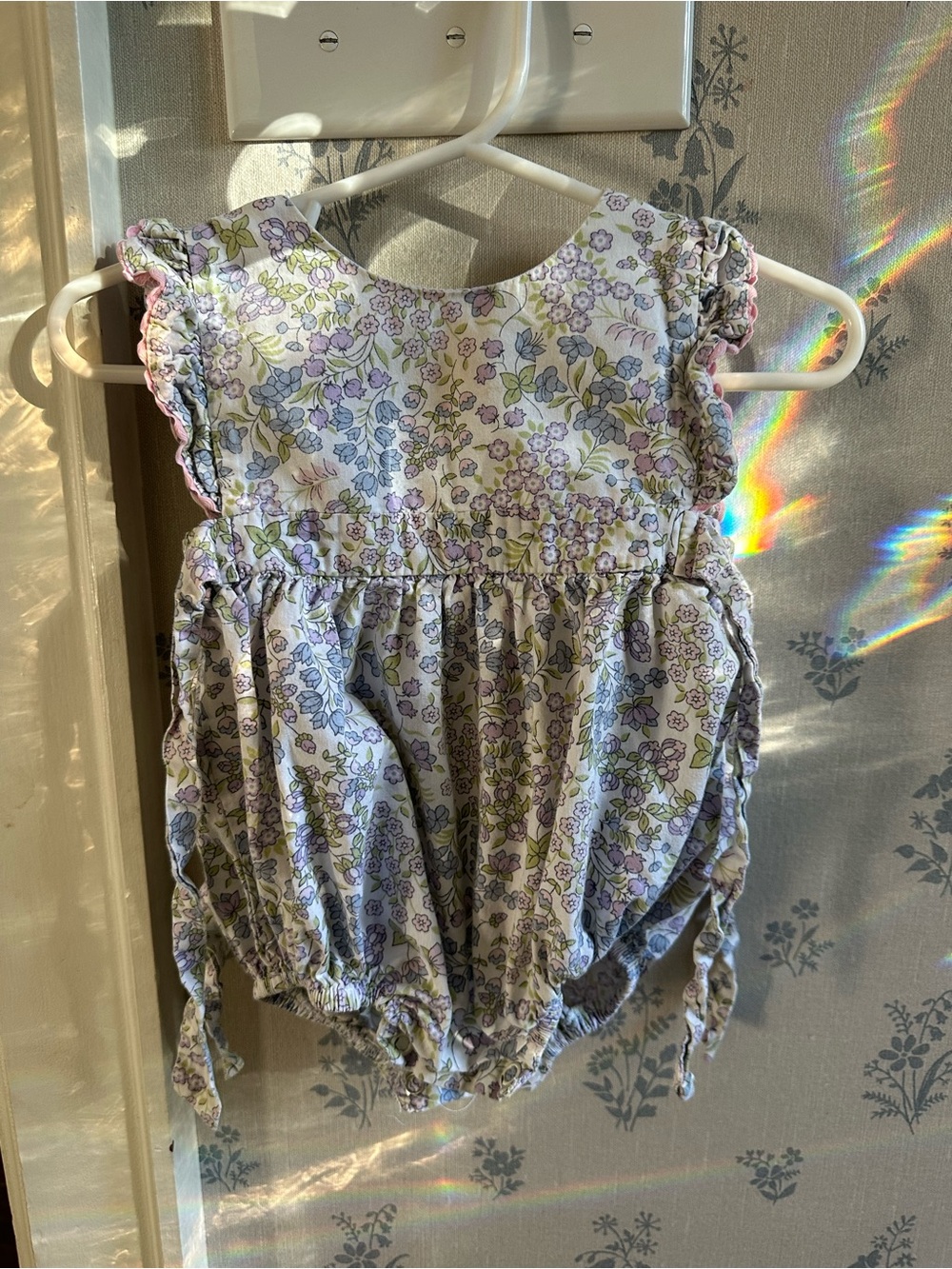 bella bliss Lavender Floral Ruffle Bubble Romper